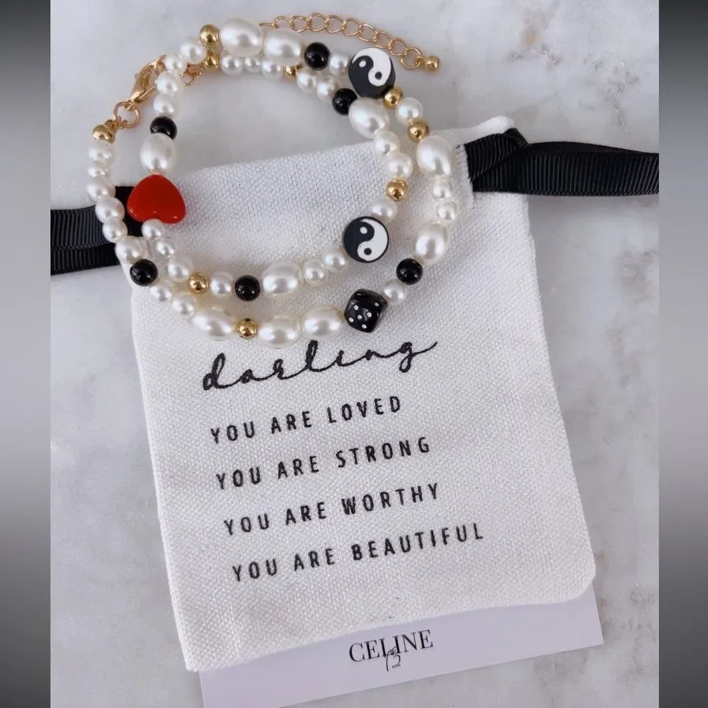 Celine13‎ Women’s Pearl Choker Necklace Bohemian with Affirmation Pouch